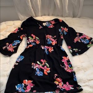 Black dress with colorful floral print